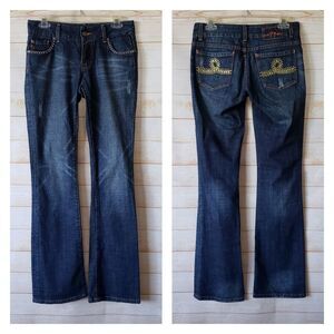 7 For All Mankind Embellished Rhinestone Distressed Regular Bootcut Denim Jeans